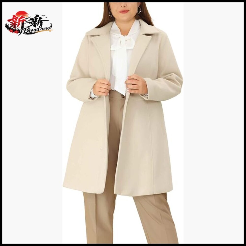 Plus Size Peacoat Long Trench Coat Notched Lapel Single Breasted